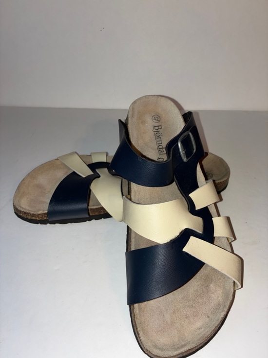 Bjorndal Shoes - Bjorndal, Cream and Blue Sandals, Size EU 42 / US 11 - 11.5